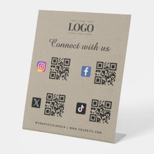 Social Media Qr Code Logo Twitter Facebook Kraft Pedestal Sign