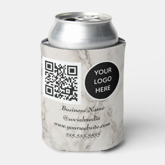 Social media QR Code Marble Modern Business Logo Can Cooler (Can Front)