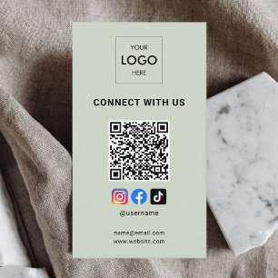 Social Media QR Code Modern Logo Sage Green Business Card