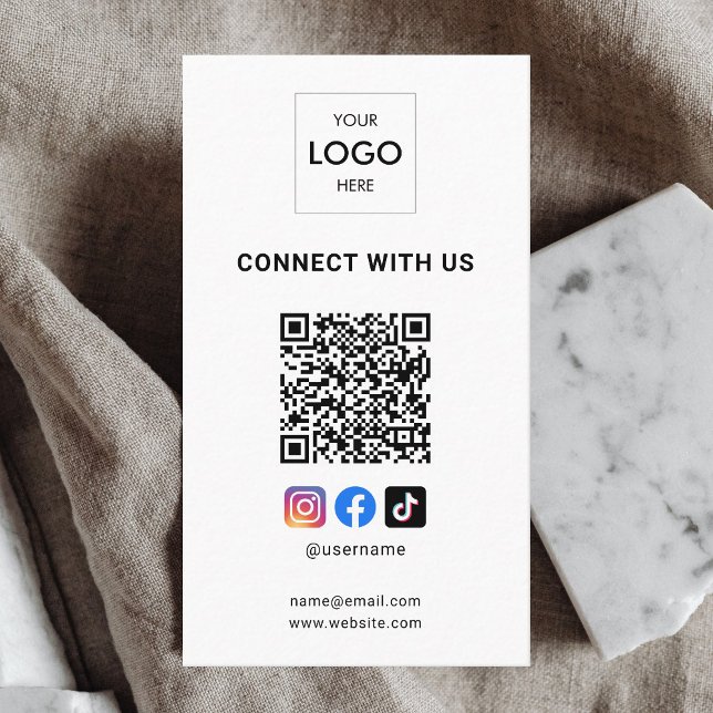 Social Media QR Code Modern Logo White Business Card (Creator Uploaded)