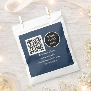 Social media QR Code Navy Blue Business Logo Favour Bag