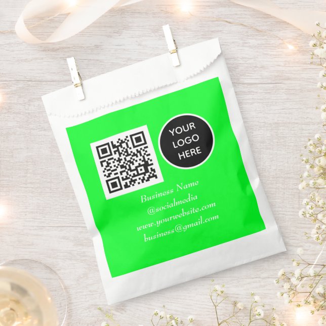 Social media QR Code Neon Green Business Logo Favour Bag (Clipped)