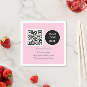 Social media QR Code Pink Modern Business Logo Napkin