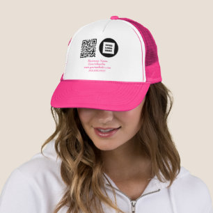 Social media QR Code Pink Modern Business Logo Trucker Hat
