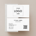 Social Media QR Code Professional White Business Card<br><div class="desc">Add your logo on this minimalist business card. Logo on the front of the card. Template in square size. Your information on the back of the card.</div>