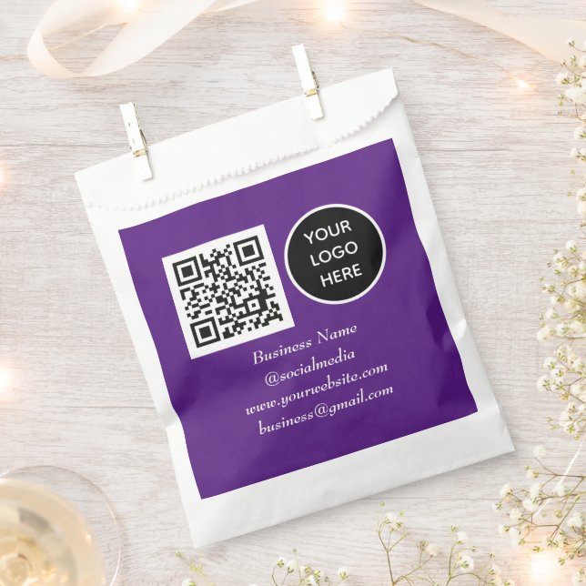 Social media QR Code Purple Business Logo Favour Bag (Clipped)