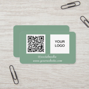 Social media QR Code Sage Green Professional Business Card