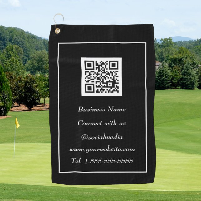 Social media QR Code Scannable Black Professional Golf Towel (Creator Uploaded)