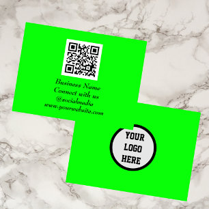 Social media QR Code Scannable Fluorescent Green Business Card