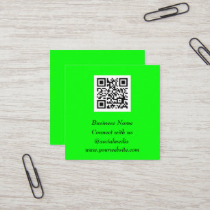 Social media QR Code Scannable Fluorescent Green Square Business Card