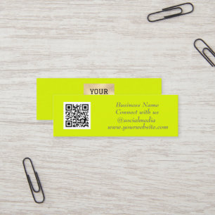 Social media QR Code Scannable Fluorescent Yellow Mini Business Card