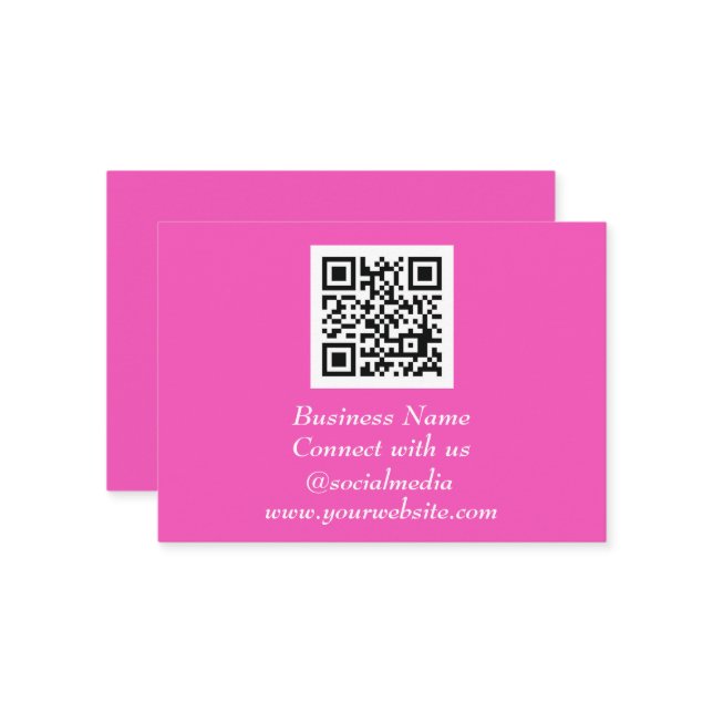 Social media QR Code Scannable Neon Pink Business Card (Front/Back In Situ)