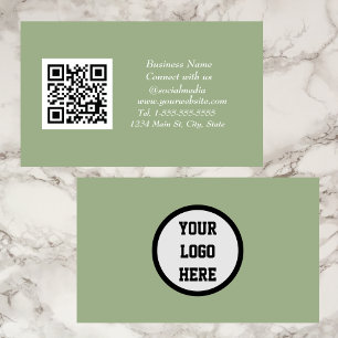 Social media QR Code Scannable Sage Green Business Card