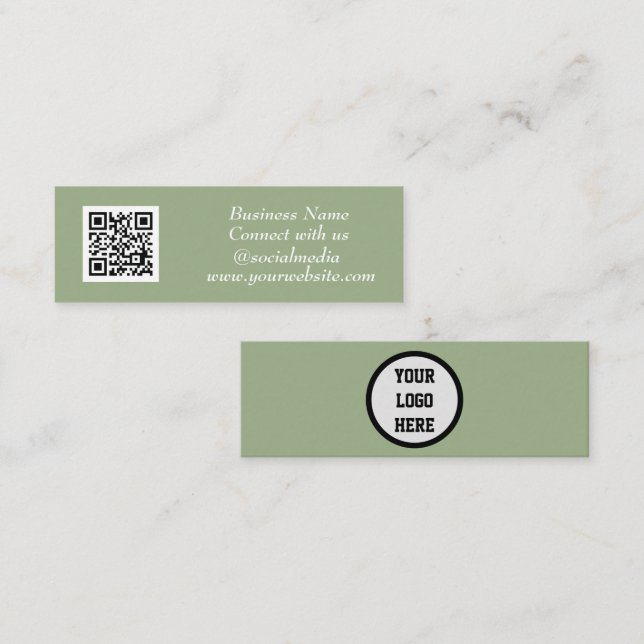 Social Media QR Code Scannable Sage Green Modern Mini Business Card (Front/Back)