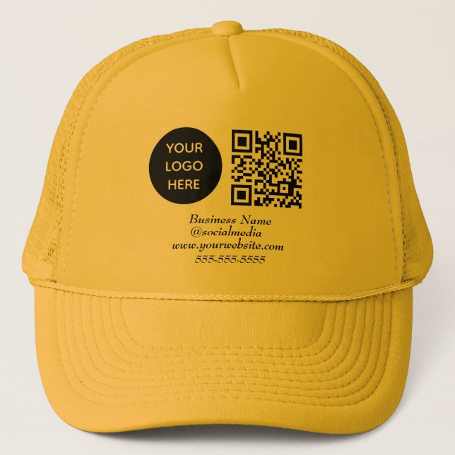 Social media QR Code Yellow Modern Business Logo Trucker Hat (Front)
