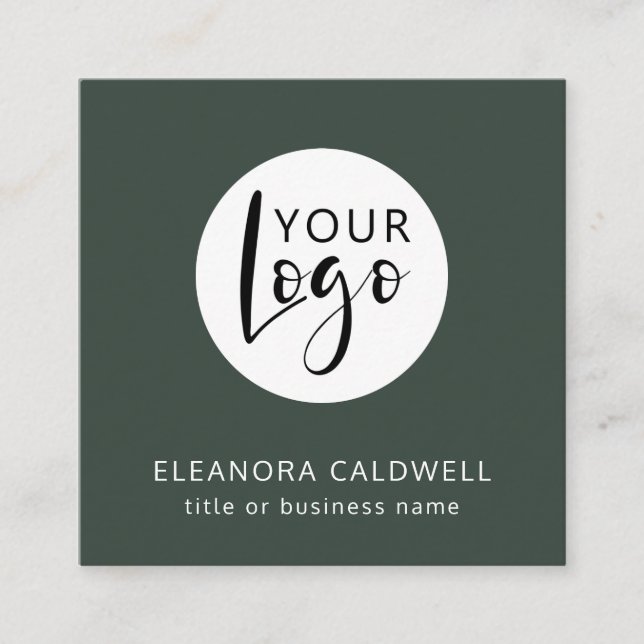 Social Media QR Code Your Logo Green Square Business Card (Front)