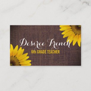 Social Media   Rustic Sunflowers Burlap Teacher Business Card