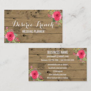 Social Media Rustic Wood Floral Wedding Planner Business Card