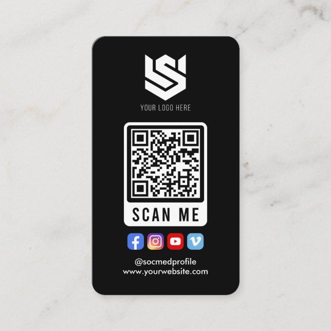 Social Media Scan Me QR Code Logo Modern Simple Business Card (Front)