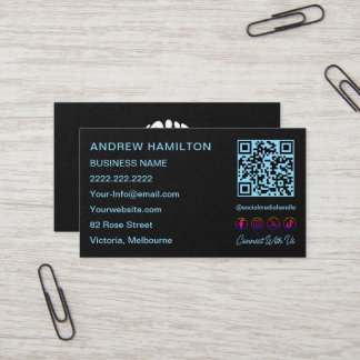 Social Media Scannable QR Code Logo Custom Black Business Card