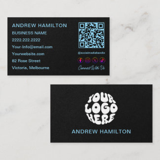Social Media Scannable QR Code Logo Custom Black Business Card