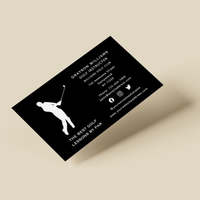 Social Media Sport Coach Male Golf Pro Instructor Business Card (Creator Uploaded)