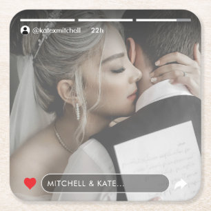 Social Media Story Post Photo Wedding Square Paper Coaster