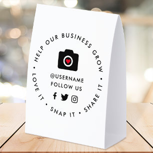 Social Media Table Tent Sign   Love Snap Share It