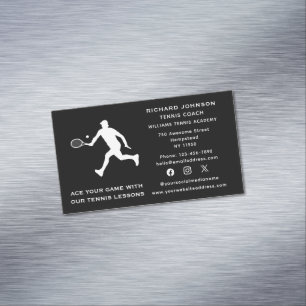 Social Media Tennis Coach Male Instructor Sports Magnetic Business Card