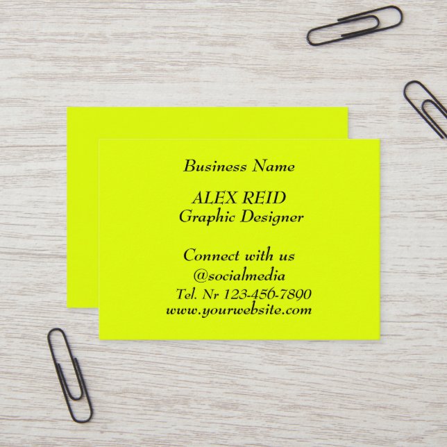Social media Trendy Neon Modern Fluorescent Yellow Business Card (Front/Back In Situ)