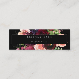 Social Media- & Website Pink Floral &  Black 3 Mini Business Card