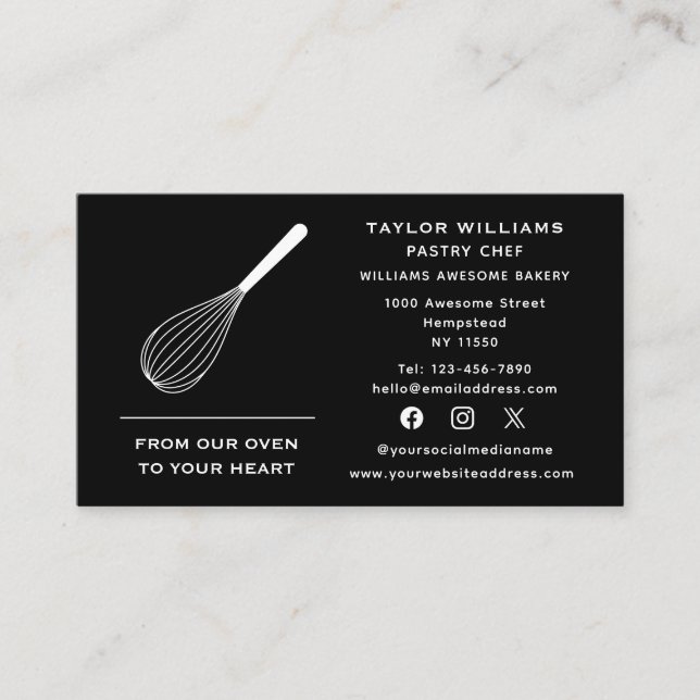 Social Media Whisk Baker Bakery Bake Shop Catering Business Card (Front)