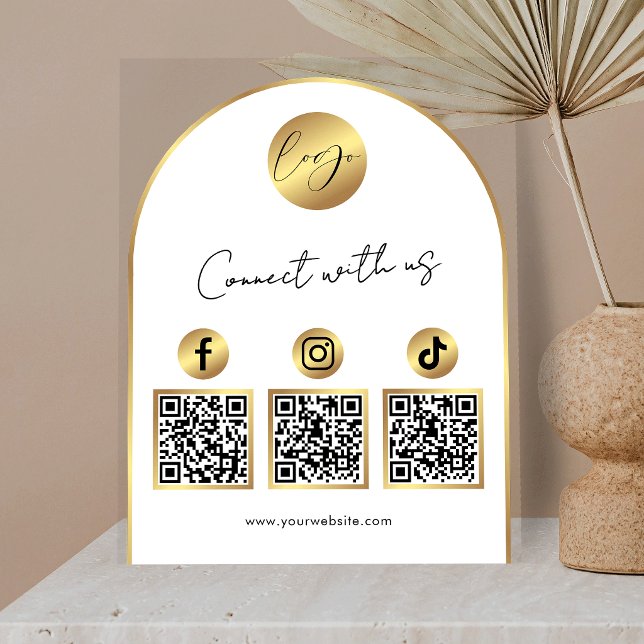 Social Media White & Gold Arch Logo QR Code Acrylic Sign (Creator Uploaded)