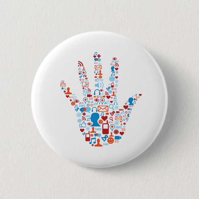 Social Network Hand 6 Cm Round Badge (Front)