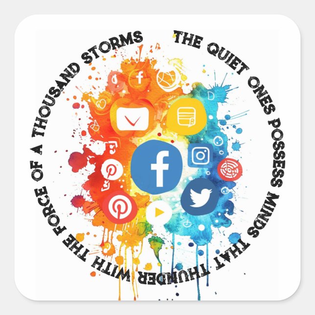 Social Network Icons I Quote Silence and Mind Square Sticker (Front)