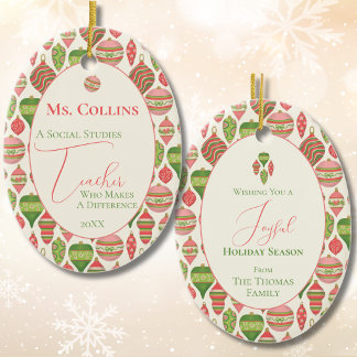 Social Studies Teacher Holiday Personalised Ceramic Ornament