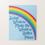 Social Work Inspirational Quote Rainbow Blue Jigsaw Puzzle<br><div class="desc">Social workers make the world a better place. Motivational social work gift with a beautiful inspirational quote under a cute rainbow in a blue sky. Pretty social services present.</div>