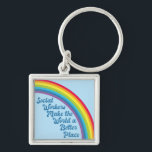 Social Work Inspirational Quote Rainbow Blue Key Ring<br><div class="desc">Social workers make the world a better place. Motivational social work gift with a beautiful inspirational quote under a cute rainbow in a blue sky. Pretty social services present.</div>