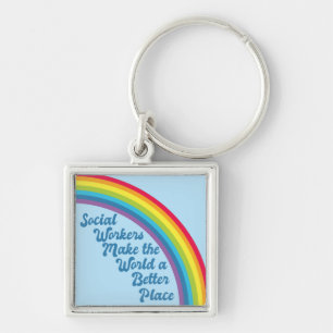 Social Work Inspirational Quote Rainbow Blue Key Ring
