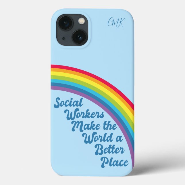Social Work Inspirational Quote Rainbow Cute Blue Case-Mate iPhone Case (Back)