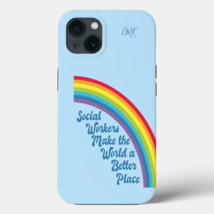 Social Work Inspirational Quote Rainbow Cute Blue iPhone 13 Case