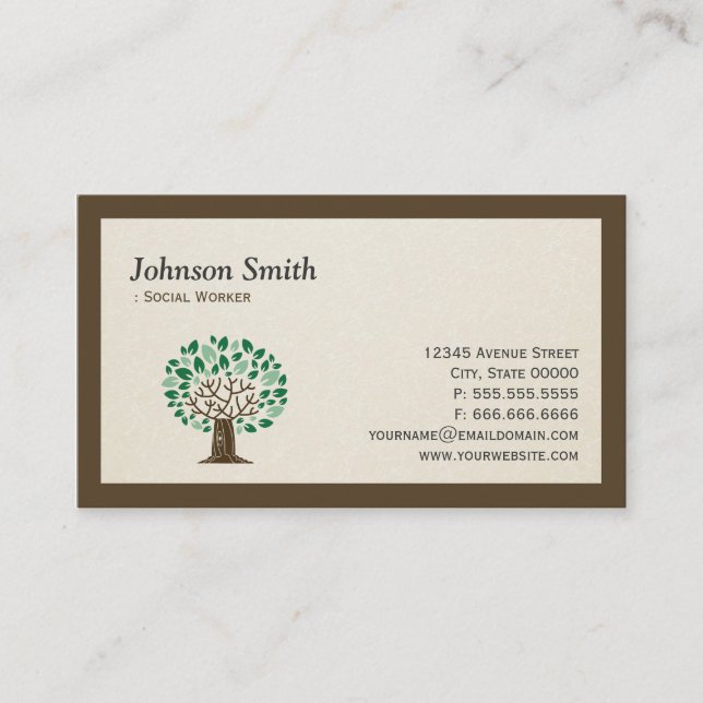 Social Worker - Elegant Tree Symbol Business Card (Front)