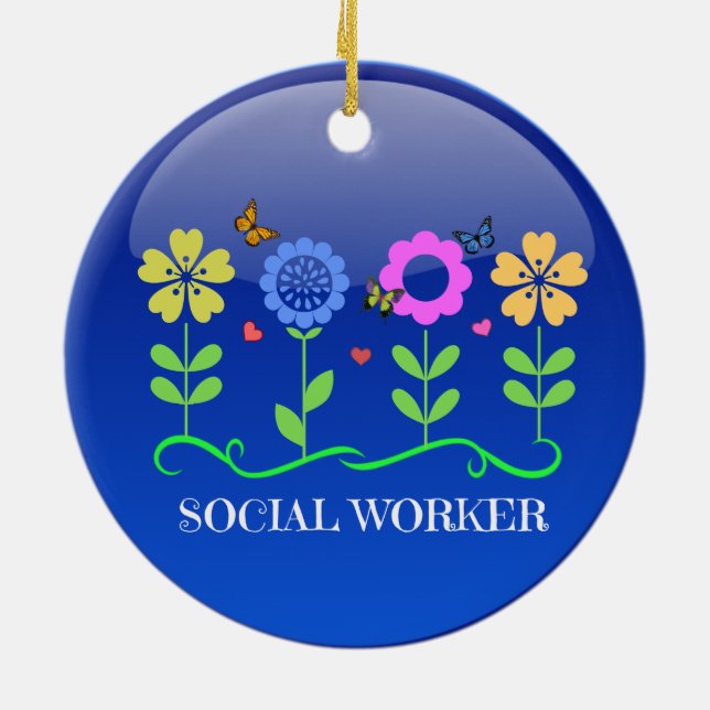 Social Worker, floral design Ceramic Ornament (Back)