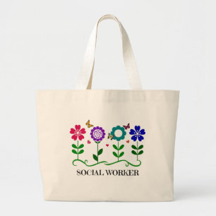 Social Worker...Flowers, Hearts, and Butterflies Large Tote Bag