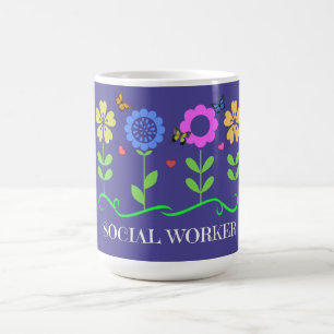 "Social Worker," Graphic Spring Flowers Coffee Mug