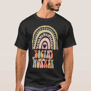 Social Worker Groovy Retro Vintage Rainbow Social  T-Shirt