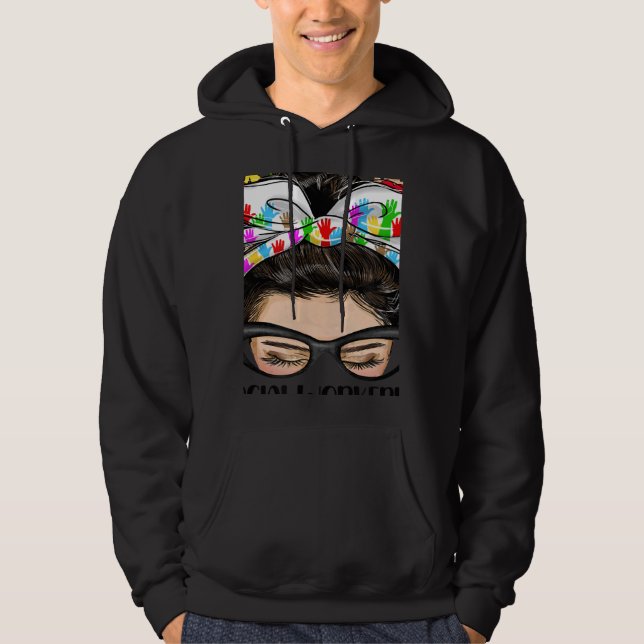 Social Worker Healthcare Worker Messy Bun Hair Nur Hoodie (Front)