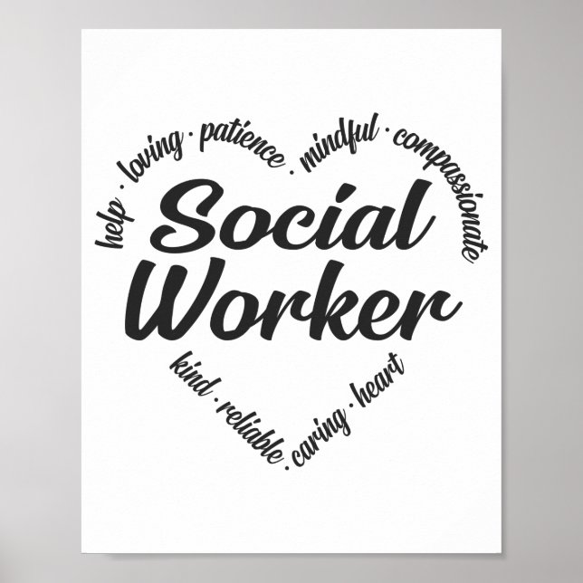 Social Worker Heart Word Cloud Poster (Front)