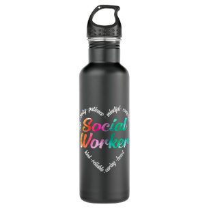 Social Worker Heart Word Cloud Watercolor Rainbow 710 Ml Water Bottle