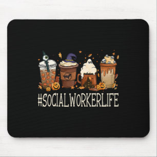 Social Worker Horror Fall Coffee Halloween Pumpkin Mouse Pad